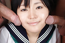 Sweet kogal Yuki has her face covered in thick bukakke cum